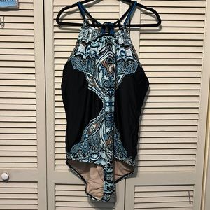 Halter neck swimsuit by cacique swim in size 22 blue and black